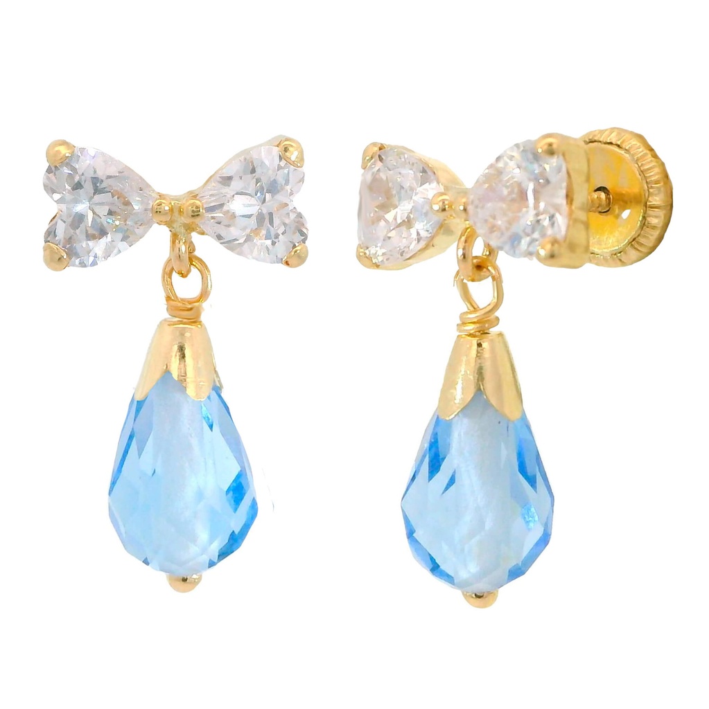 10MM BLUE CRYSTAL  AND HEART CZ SCREW BACK EARRINGS