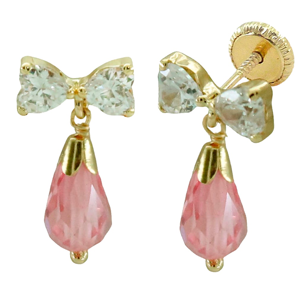 10MM PINK CRYSTAL AND HEART CZ SCREW BACK EARRINGS