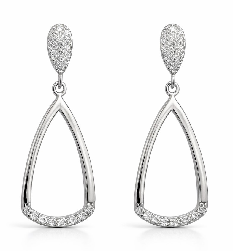 PENDIENTES LAGRIMAS CON CIRCONITAS. 30x14MM.PRESION.ORO BLANCO