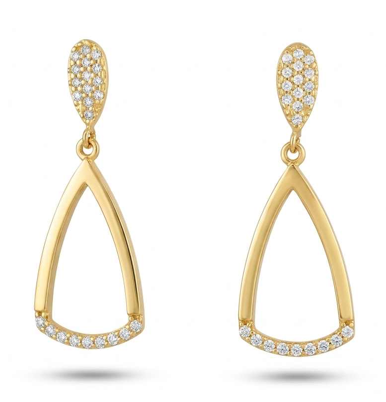 PENDIENTES LAGRIMAS CON CIRCONITAS. 30x14MM.PRESION