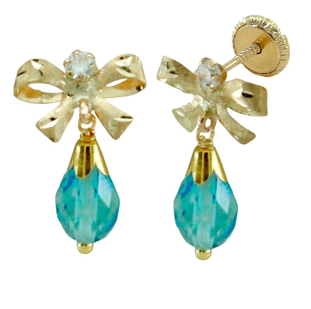 10MM EARRINGS,RIBBON AND BLUE CRYSTAL.SCREW BACK