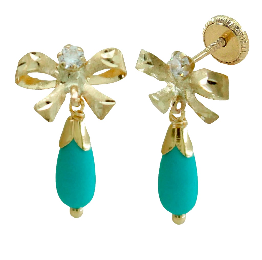 10MM SCREW BACK EARRINGS.RIBBON AND TURQUOISE COLOR