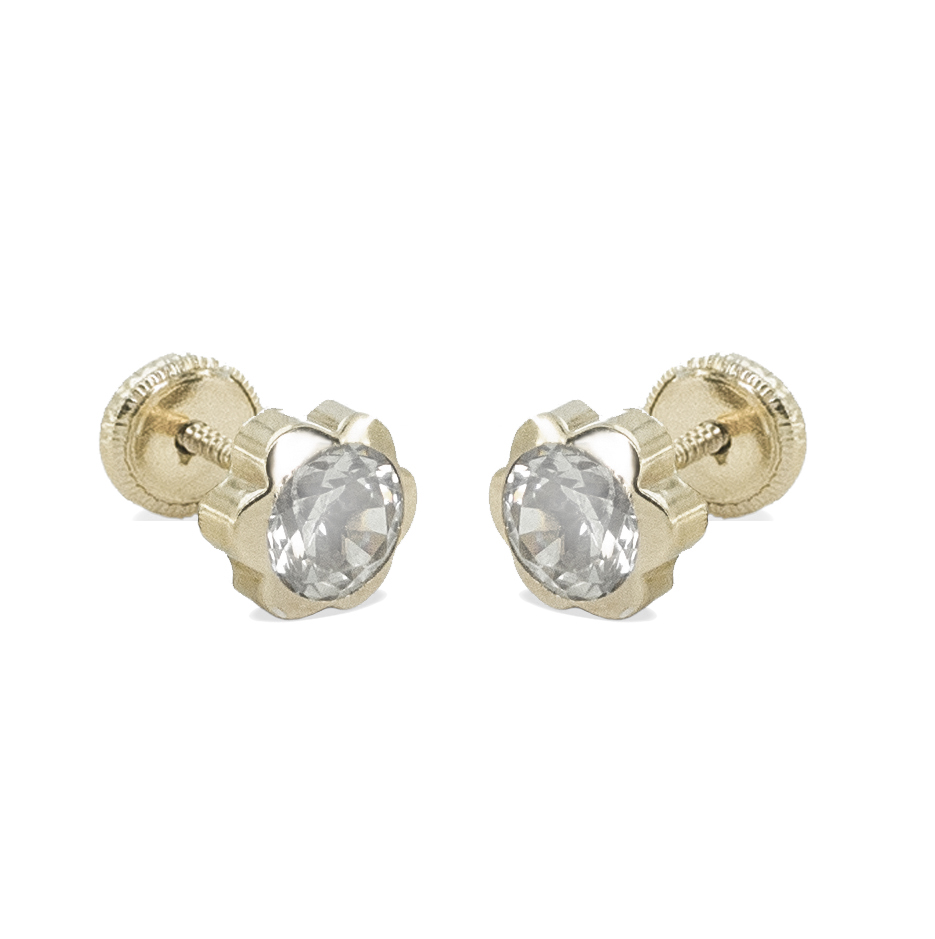 4MM FLOWER EARRINGS.SCREW BACK.WHITE GOLD