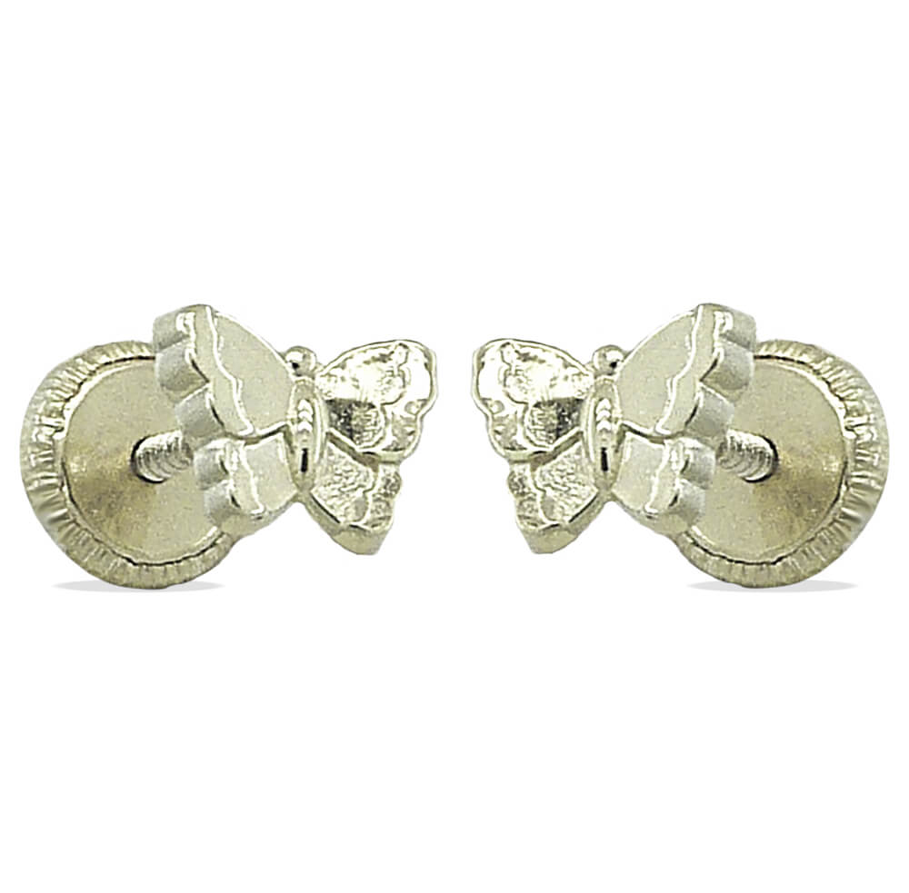 5MM WHITE GOLD BUTTERFLY STUD EARRINGS.SCREW BACK.