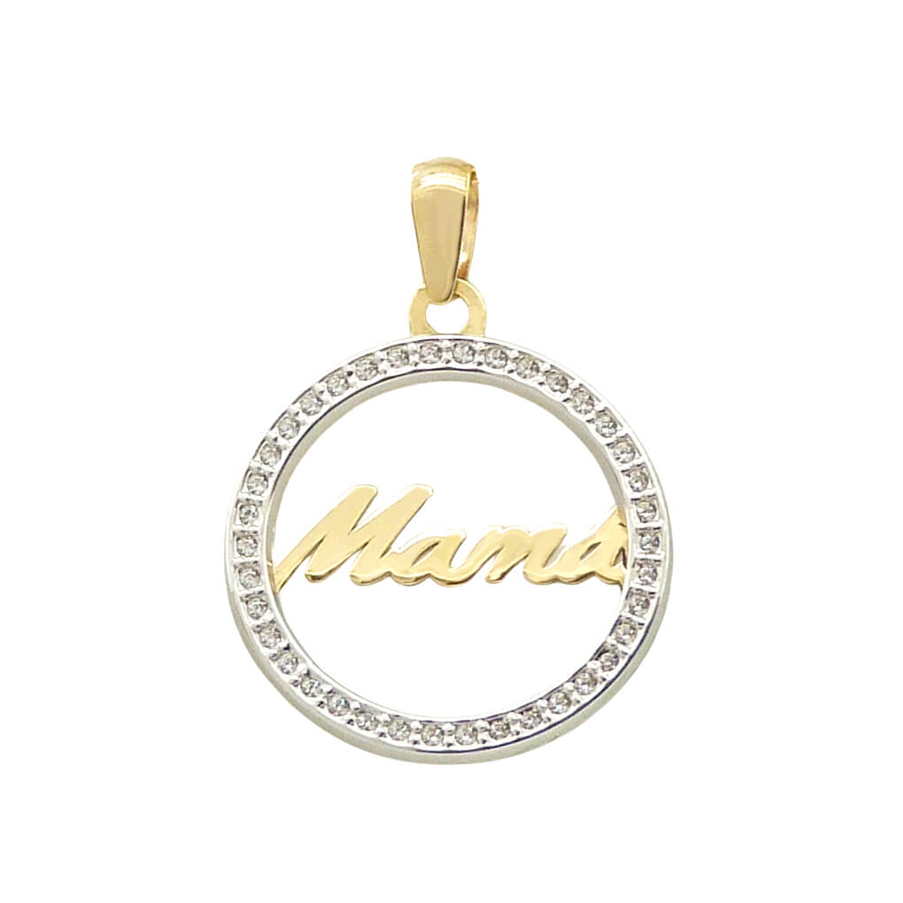 16MM TWO TONE "MUM"PENDANT WITH CZ.