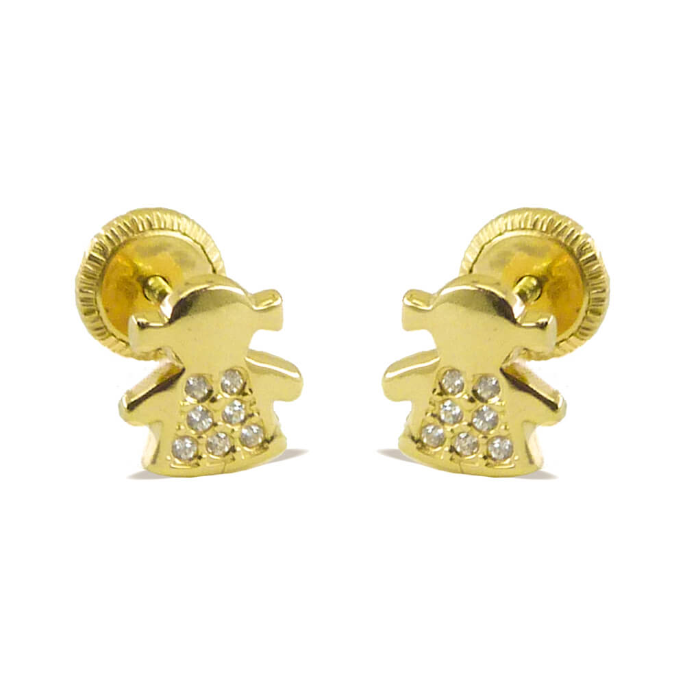 PENDIENTES SILUETA NIÑA MICRO ENGASTE.TORNILLO