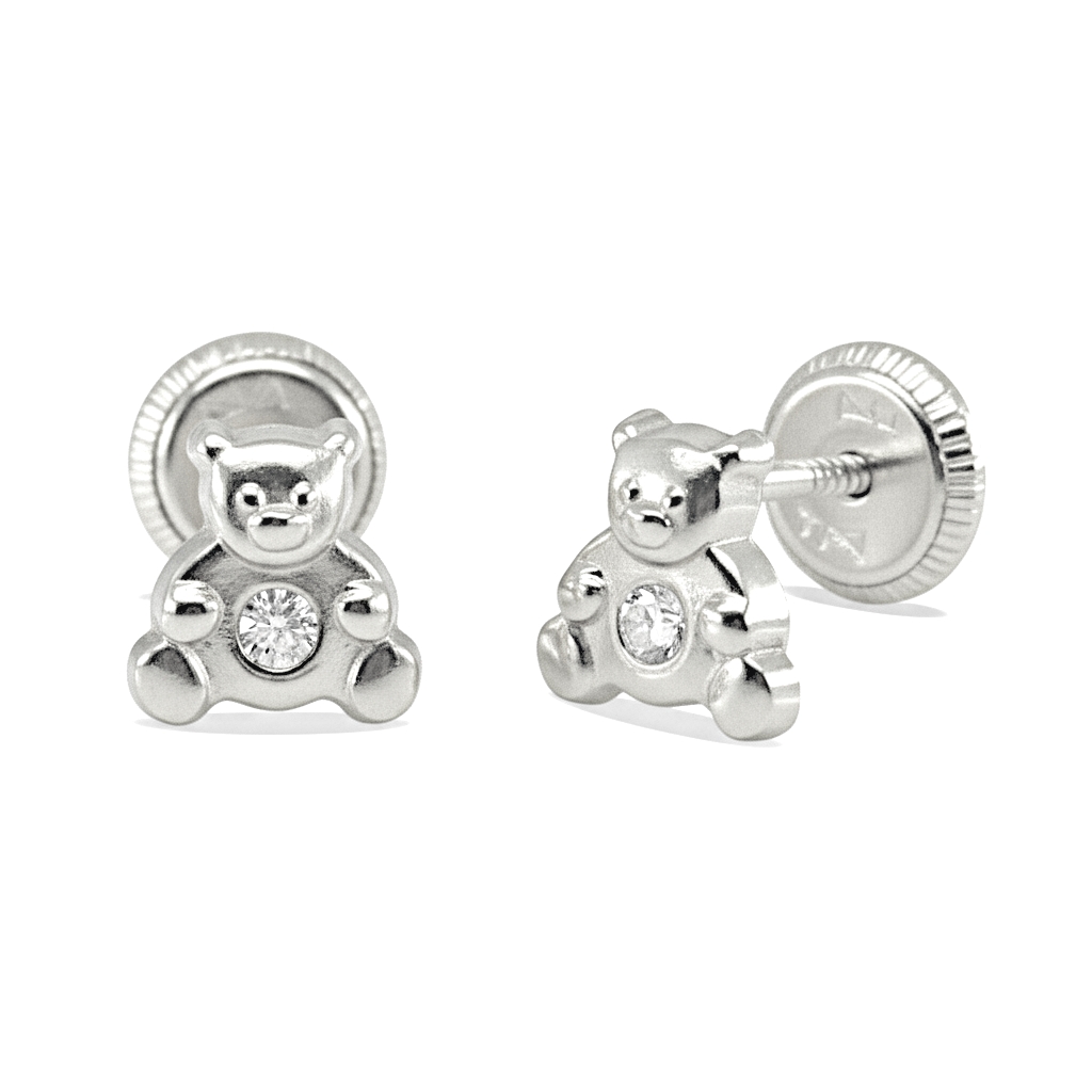 PENDIENTES OSITOS ORO BLANCO CON CIRCONITAS.6MM.