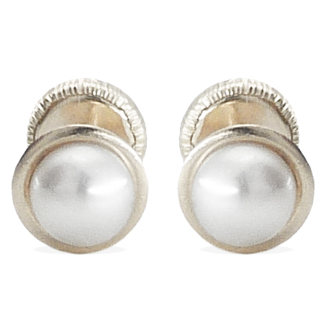 PENDIENTES ORLA PERLA DE  4 MM.ORO BLANCO.TORNILLO. Perla Cultivada