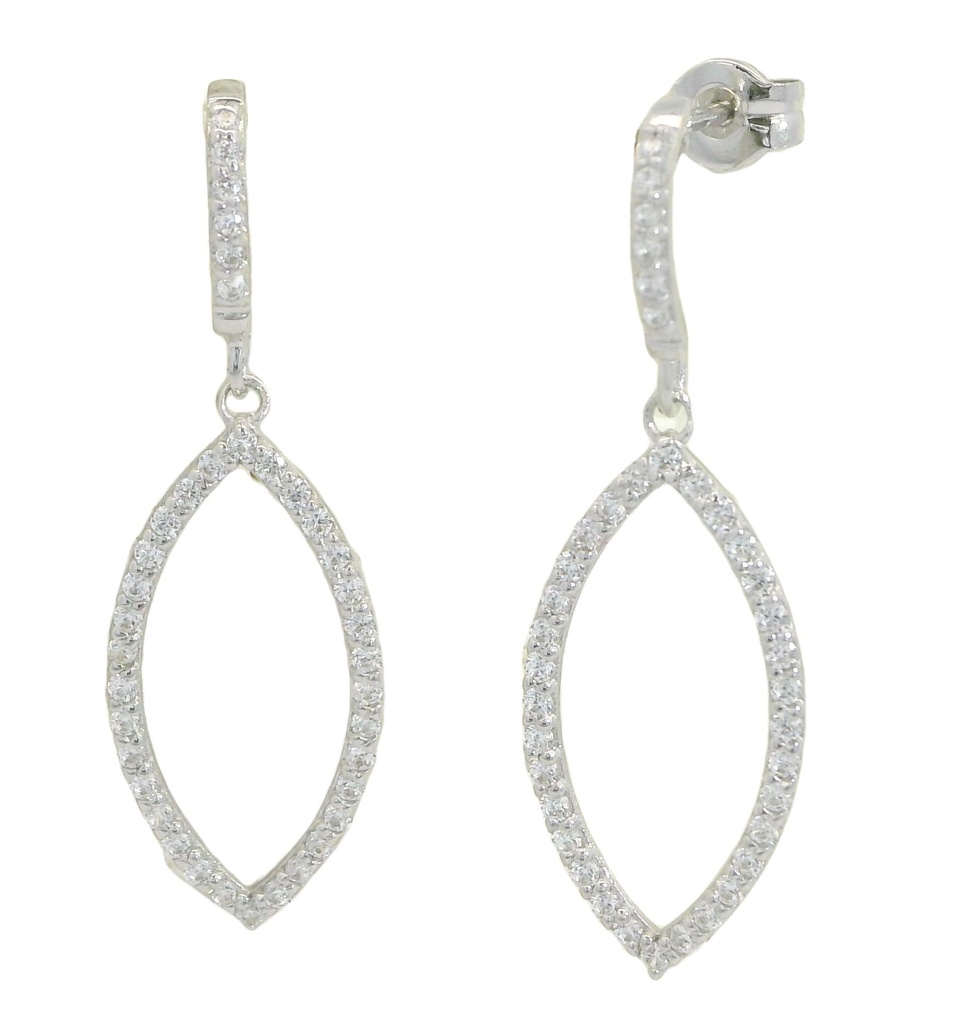 28MM HANGING WHITE GOLD EARRINGS WITH CZ.