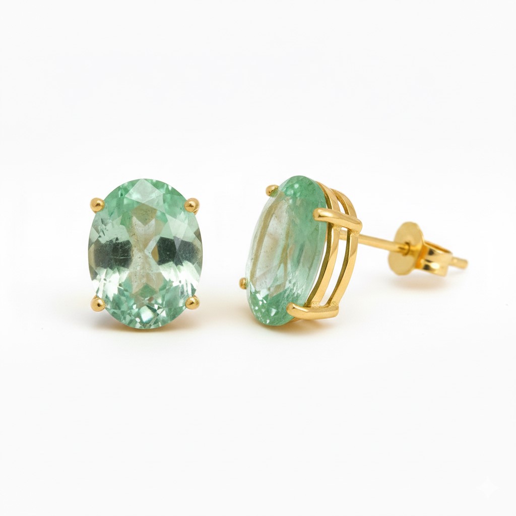 PENDIENTES OVAL 10x8MM COLOR PERIDOTO PRESION