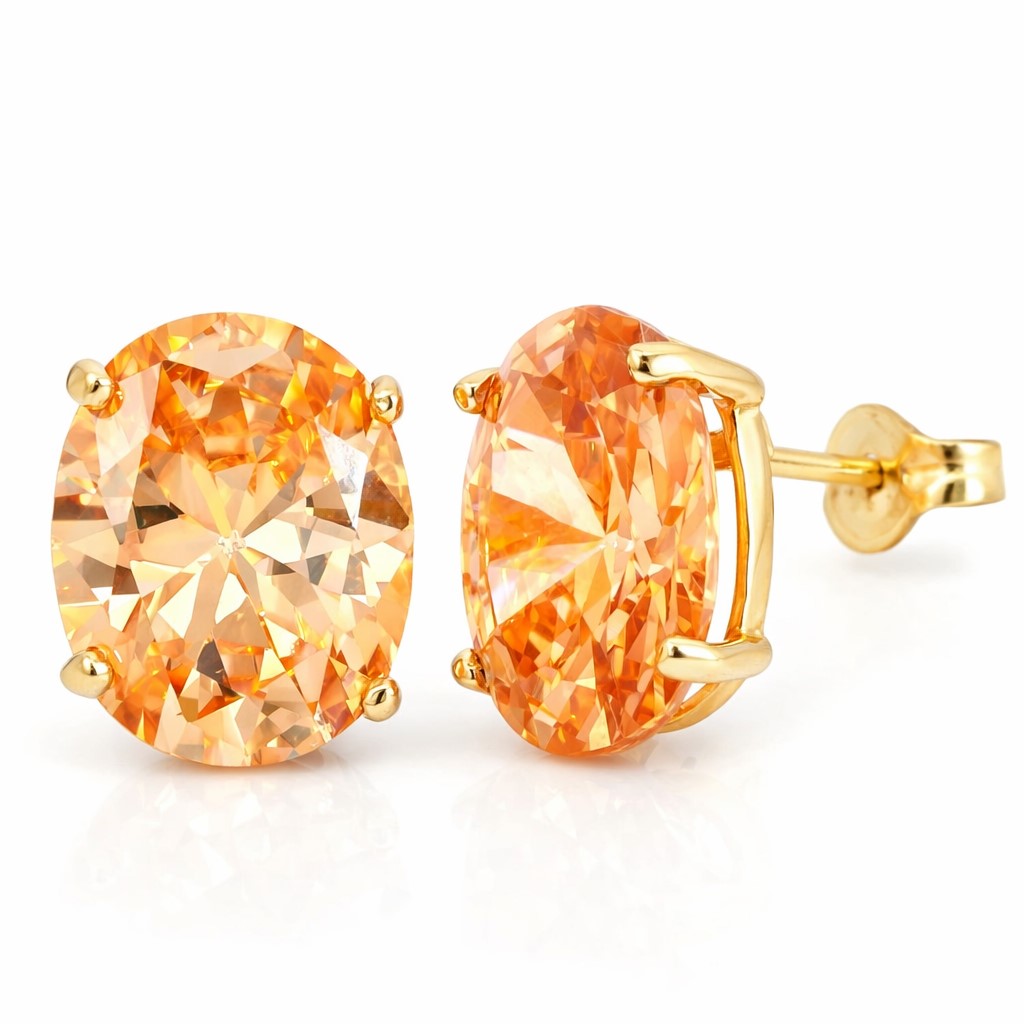 10x8MM CHAMPAGNE COLOR CZ EARRINGS.