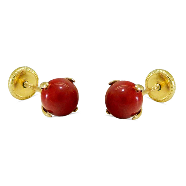 PENDIENTES PATILLA BOLA COLOR CORAL DE 4MM.ROSCA.