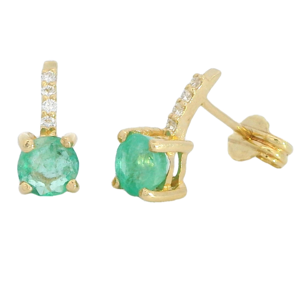 PENDIENTES ESMERALDA REDONDA 4MM 8 BRILLANTES 1MM H-SI 0.04 CT TW