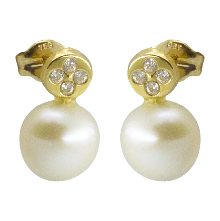 PENDIENTES REDONDOS PERLA  BOTON 7.5MM PRESION.