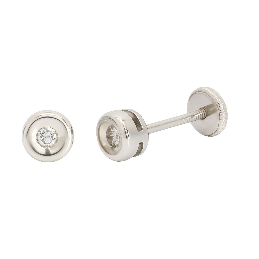 PENDIENTES CHATON ESTAMPACION ORO BLANCO 4.5MM.BRILLANTES H-SI 1  0.05 CT TW