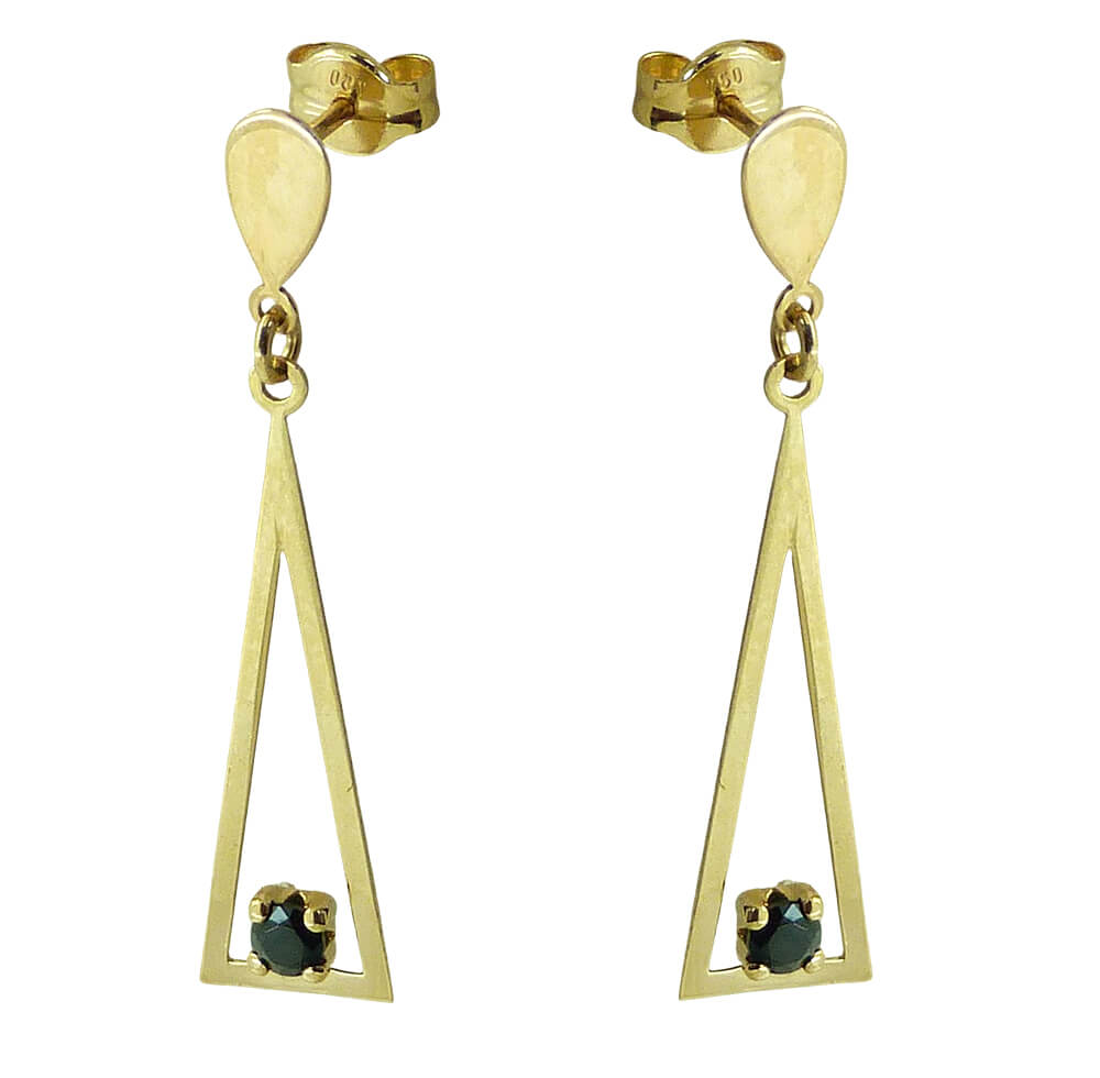 PENDIENTES TRIANGULO CON CIRCONITA NEGRA.30MM.PRESION.