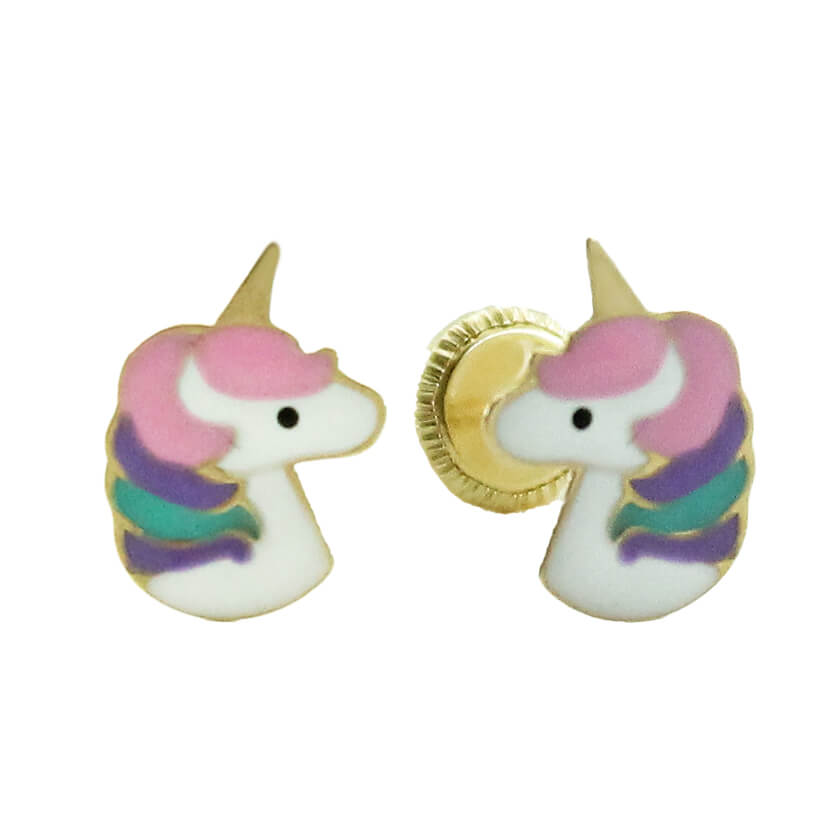 8MM ENAMEL UNICORN EARRINGS.SCREW BACK.