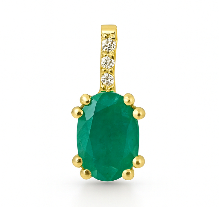 6x4MM EMERALD AND DIAMONDS PENDANT.COLOR H QUALITY SI.0.02 CT TW