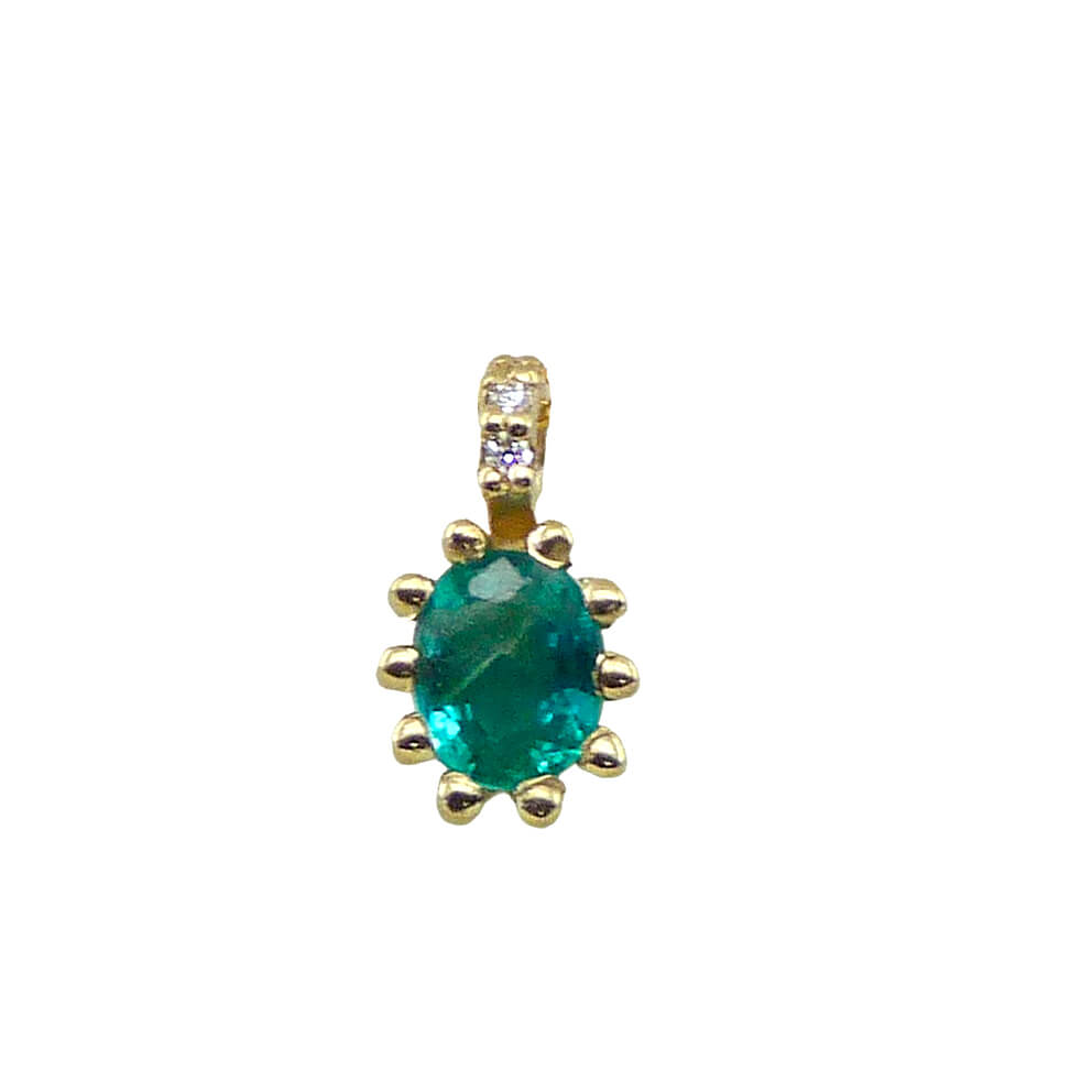 COLGANTE ESMERALDA OVAL 5x4MM 3 BRILLANTES 1MM H-SI 0.015 CT