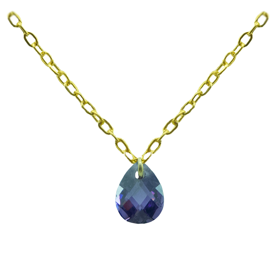 7x5MM PEAR  AMETHYST  COLOR CZ CHARM NECKLACE.45CM CHAIN.