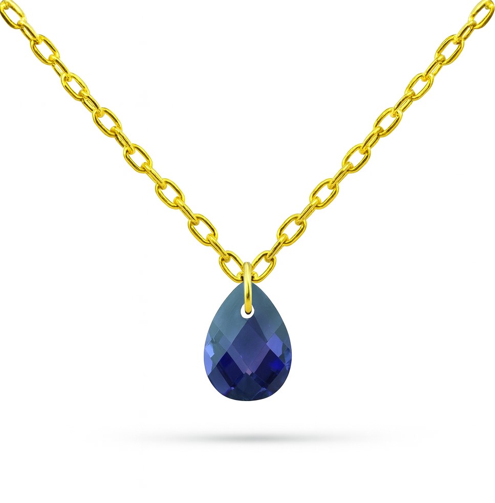 7x5MM PEAR  AMETHYST  COLOR CZ CHARM NECKLACE.45CM CHAIN.
