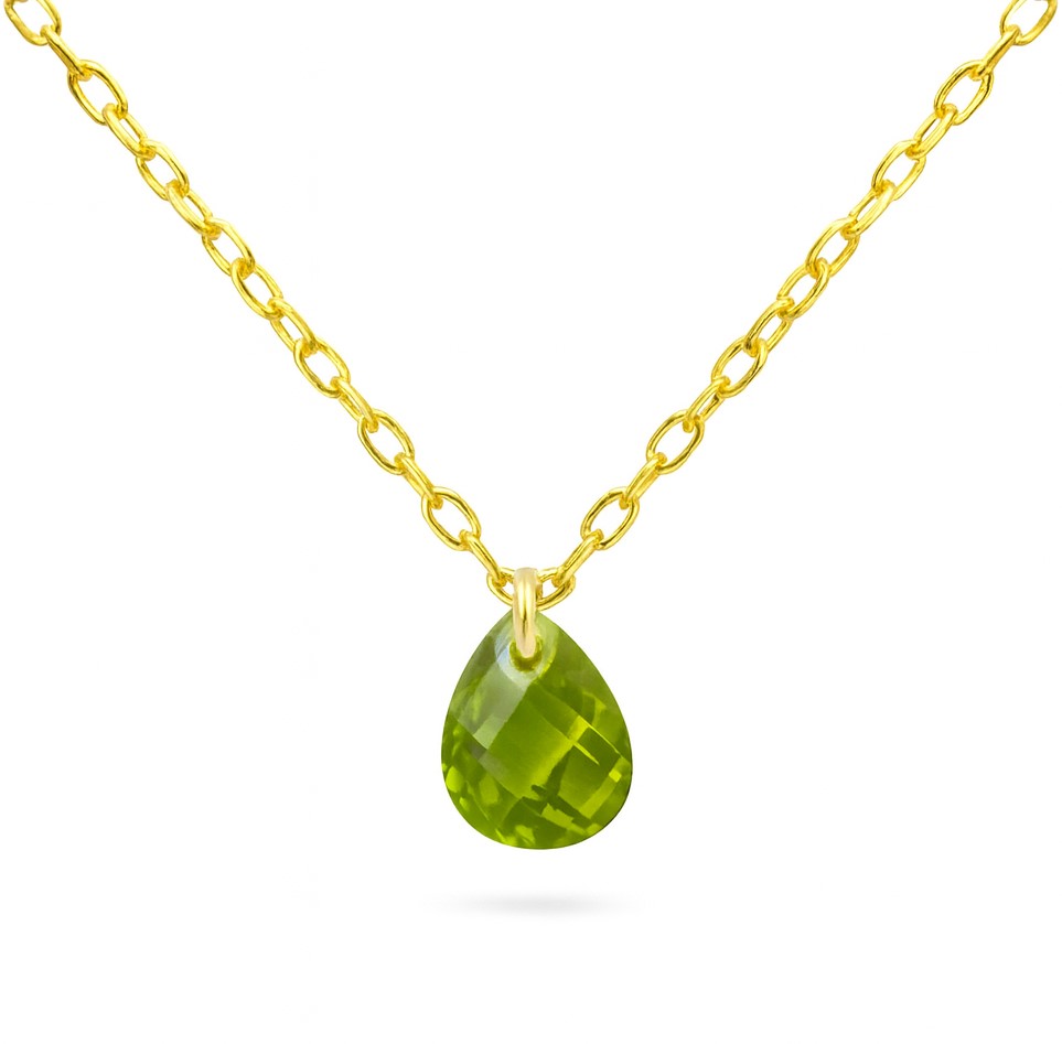 7x5MM PEAR  OLIVINE  COLOR CZ CHARM NECKLACE.45CM CHAIN.