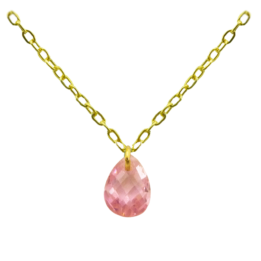 7x5MM PEAR PINK CZ CHARM NECKLACE.45CM CHAIN.