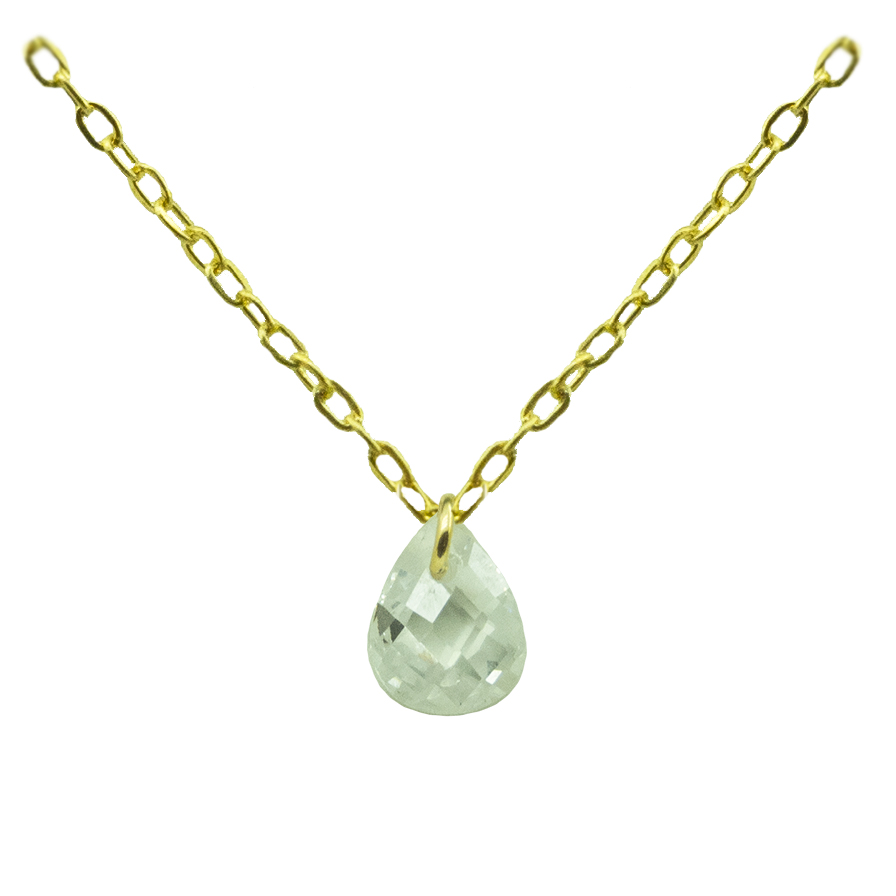 7x5MM PEAR CZ CHARM NECKLACE.45CM CHAIN.