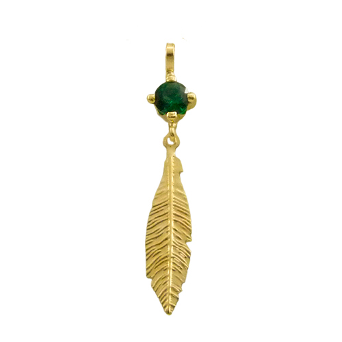 21MM FEATHER PENDANT WITH GREEN CZ.