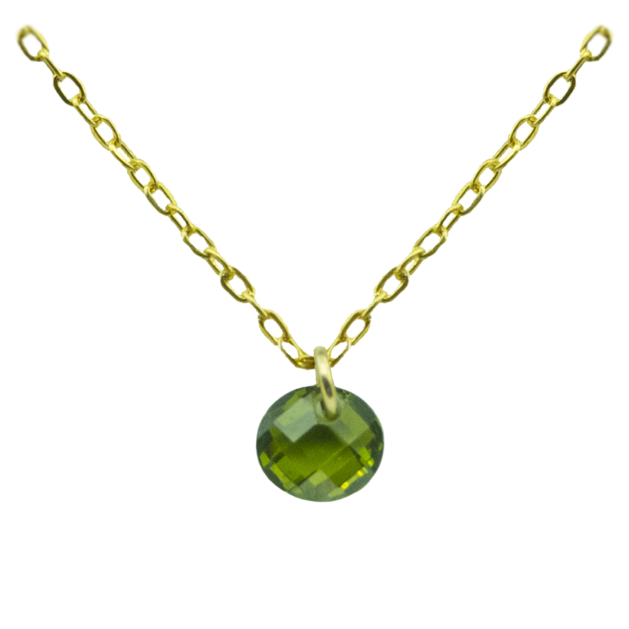 5MM OLIVINE COLOR  CZ CHARM NECKLACE.45CM CHAIN.