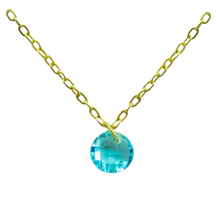5MM AQUAMARINE COLOR  CZ CHARM NECKLACE.45CM CHAIN.