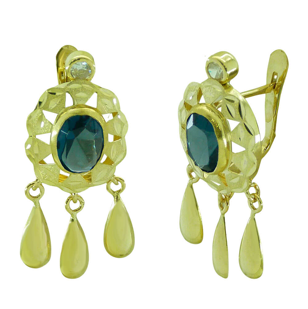 25MM LADY EARRINGS.8x6MM SAPPHIRE COLOR  CZ 