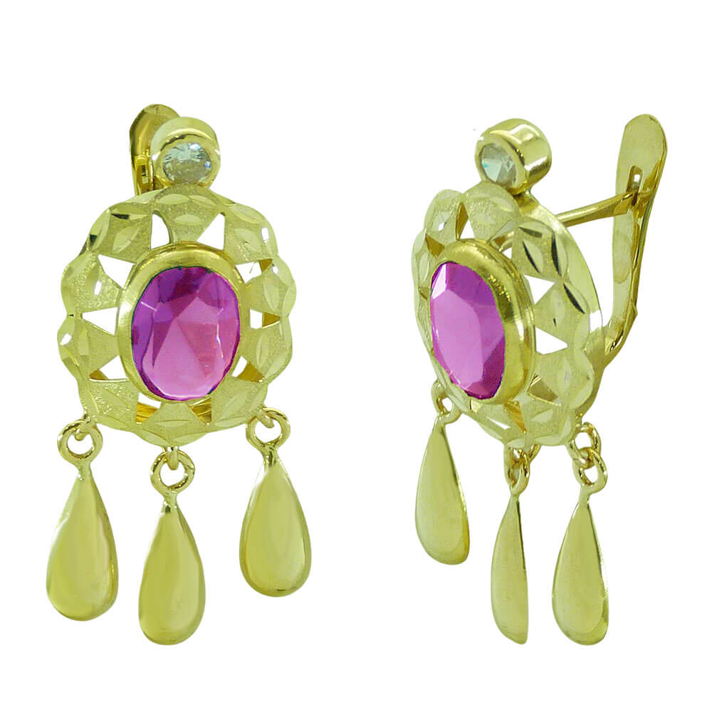 PENDIENTE CUBANA PIEDRA 8x6MM COLOR ROSA.25MM.