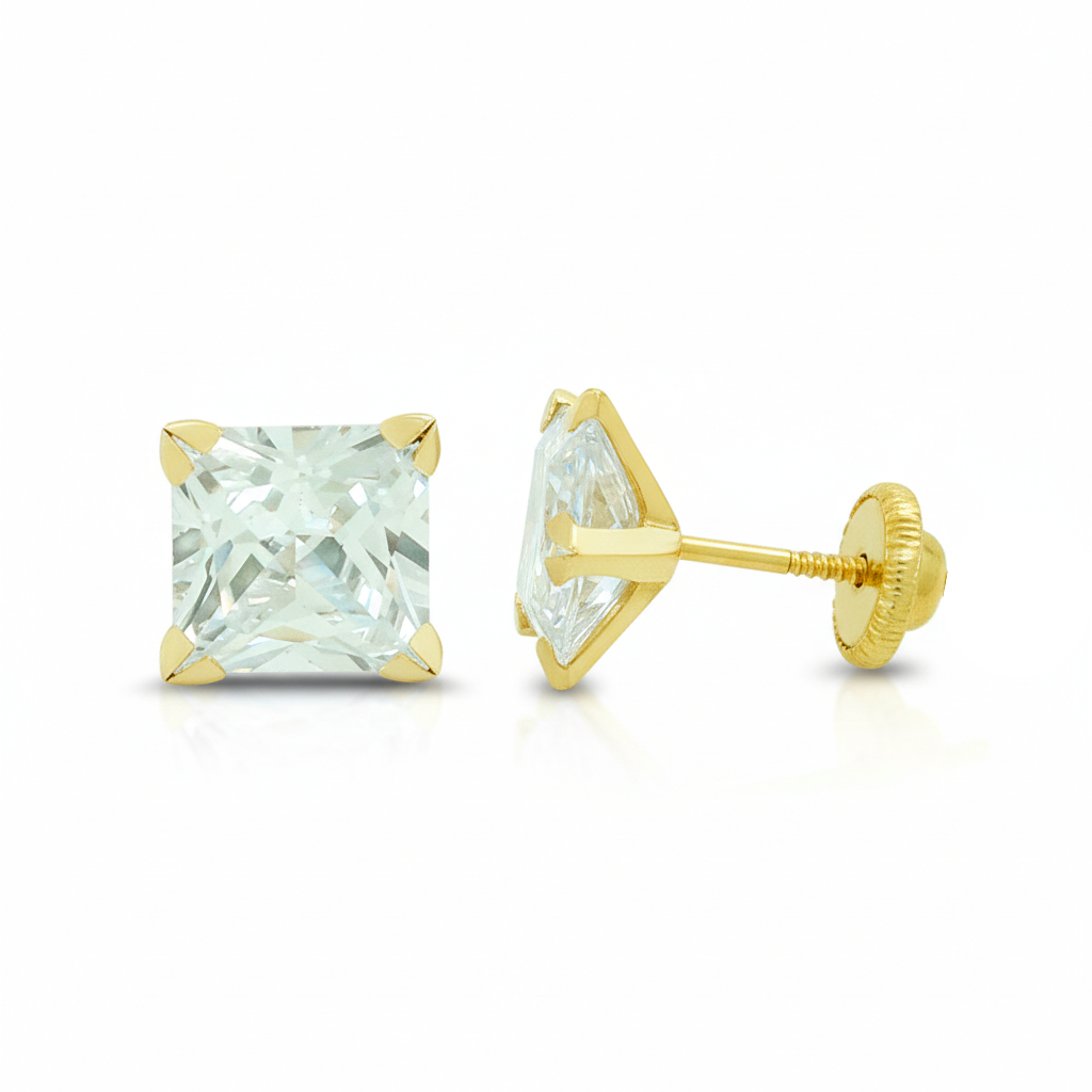 4x4MM SQUARE CUBIC ZIRCONIUM EARRINGS.SCREW BACK