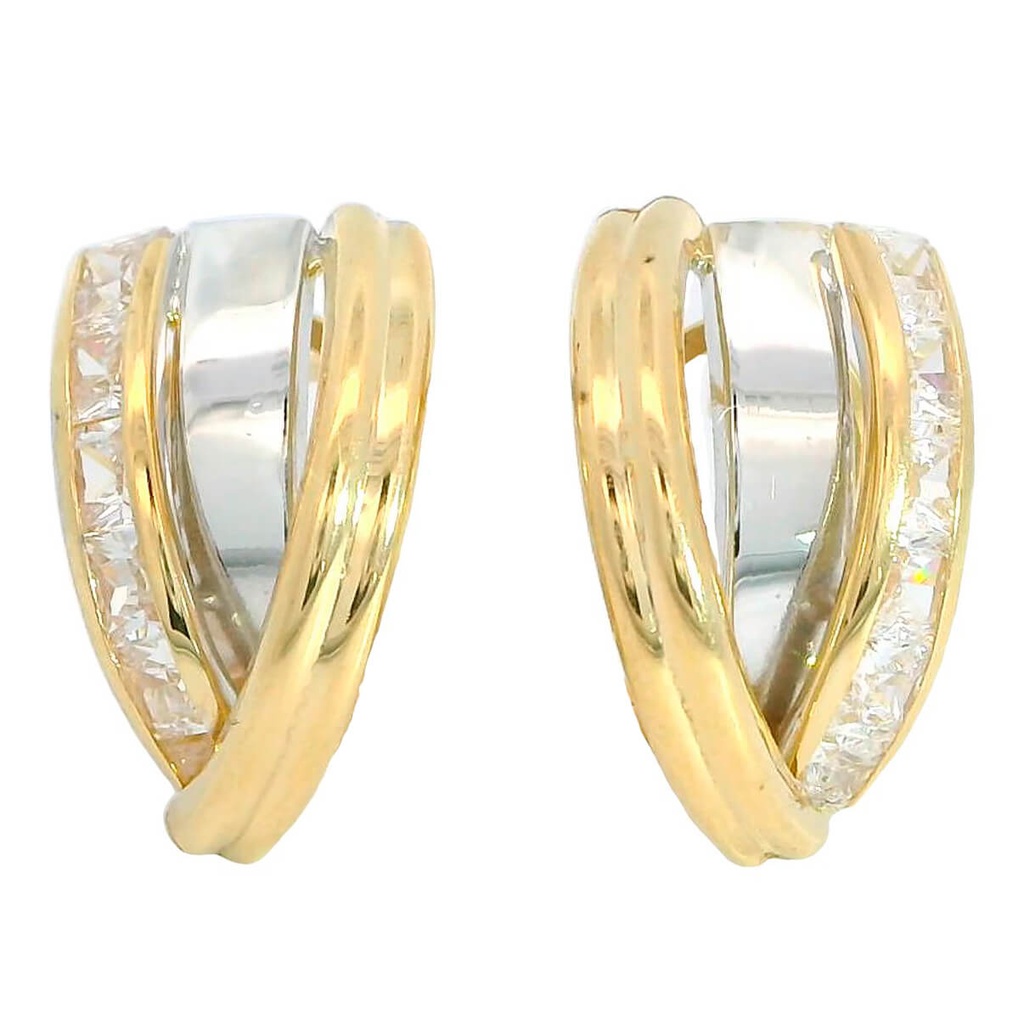 15x10MM TWO TONE GOLD OMEGA BACK EARRINGS.