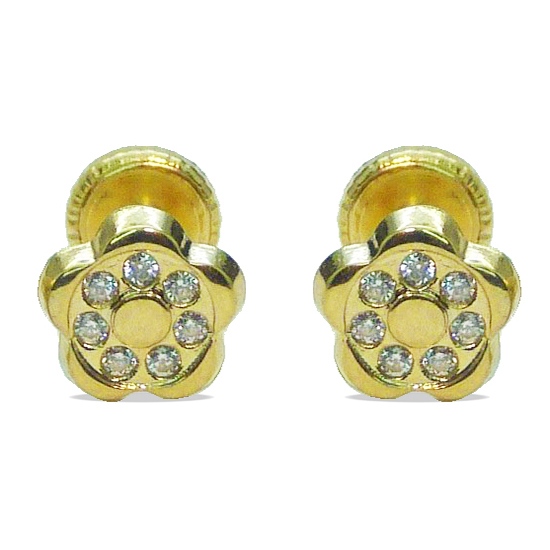 6'5MM FLOWER STUD EARRINGS WITH CZ.SCREW BACK.