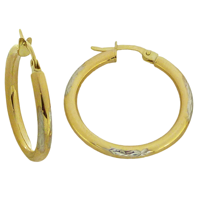 20x2'5MM TWO TONE CARVED HOOP EARRINGS.