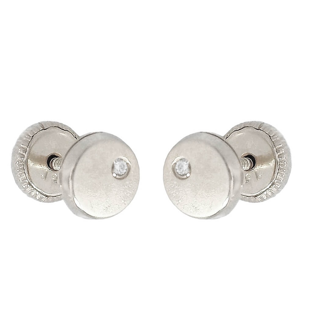 6MM WHITE GOLD ROUND EARRINGS WITH CZ.