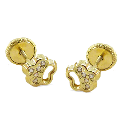5'5MM FLOWER STUD EARRINGS WITH CZ.SCREW BACK