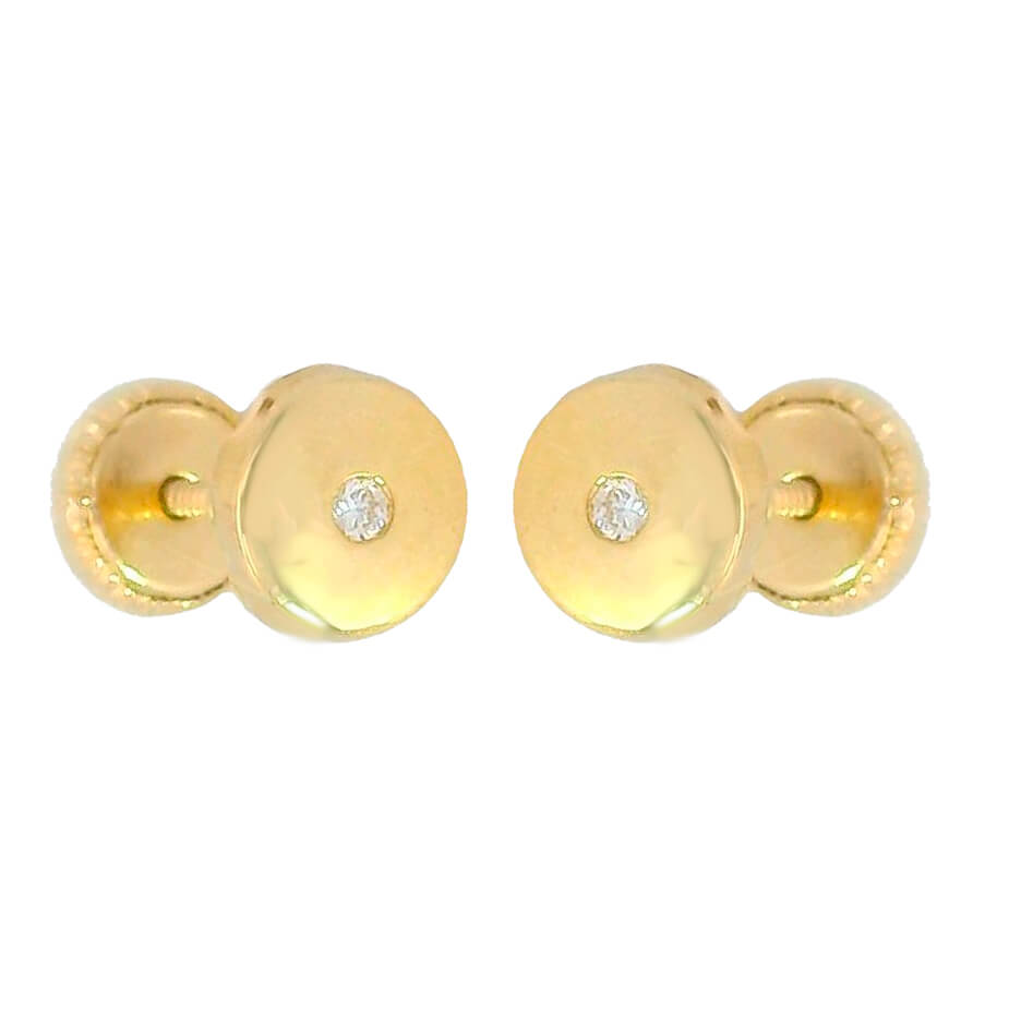 ROUND STUD EARRINGS WITH 1.3MM DIAMONDS.