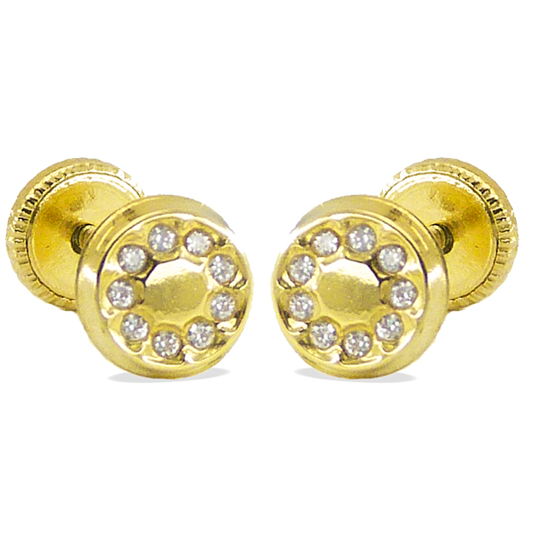 5'5MM ROUND STUD EARRINGS WITH CZ.SCREW BACK.