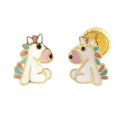 8MM ENAMEL UNICORN EARRINGS.SCREW BACK.