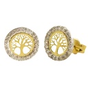 8MM TWO TONE GOLD TREE OF LIFE STUD EARRINGS.
