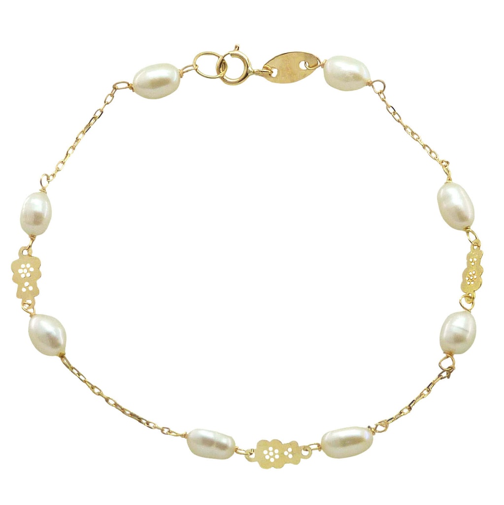 PULSERA COMUNION SIN CHAPA.PERLAS Y OSITOS.19CM. Perla Cultivada