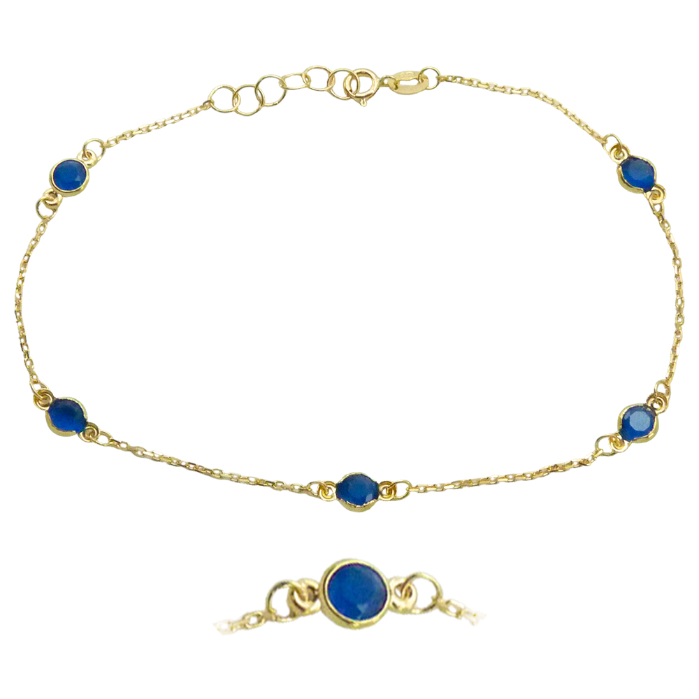 19MM BRACELET WITH 4MM SAPPHIRE COLOR BEZELS.