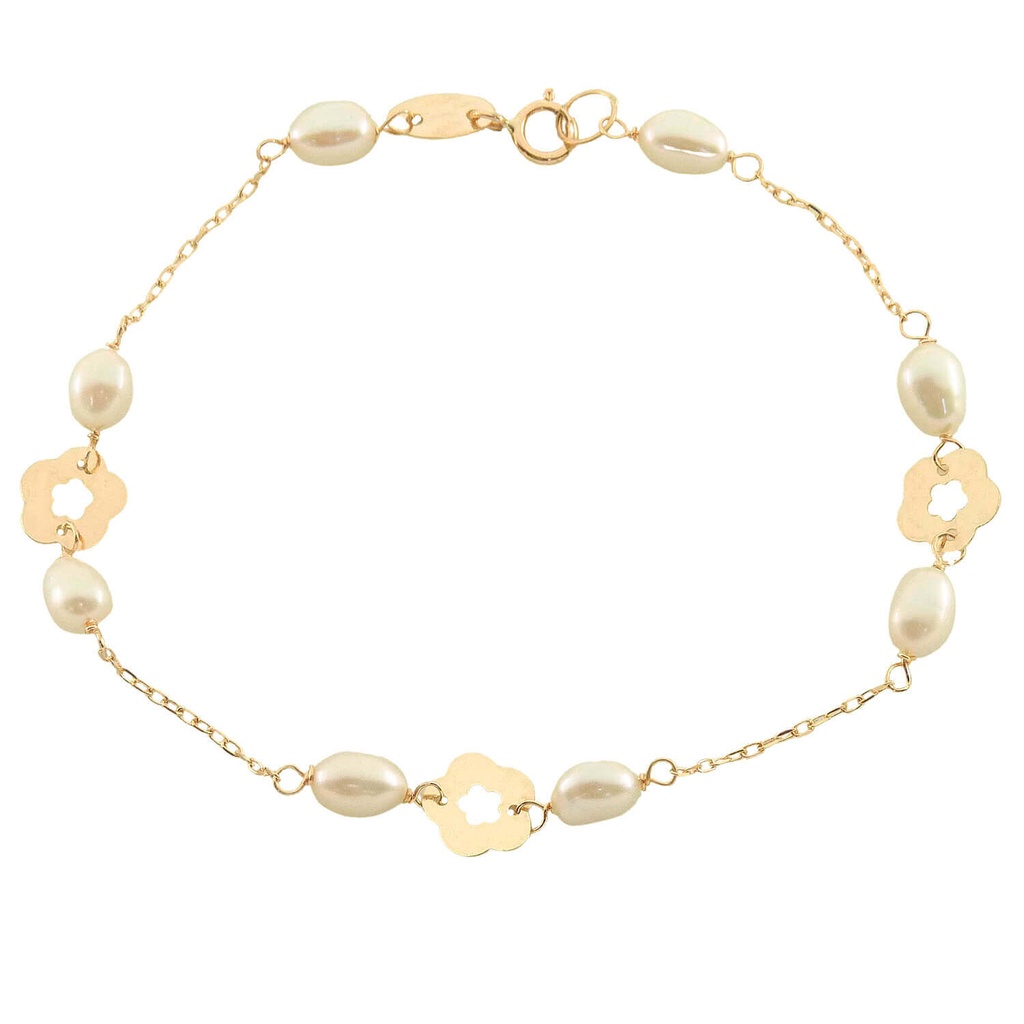 PULSERA DE COMUNION SIN CHAPA.FLORES Y PERLAS. Perla Cultivada