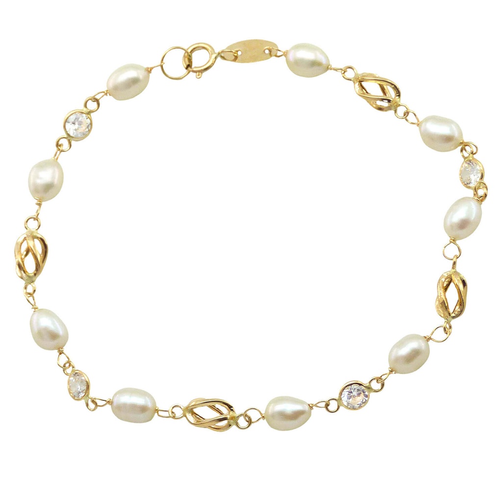PULSERA COMUNION JAULA Y PERLAS PIEDRA  SIN CHAPA. Perla Cultivada