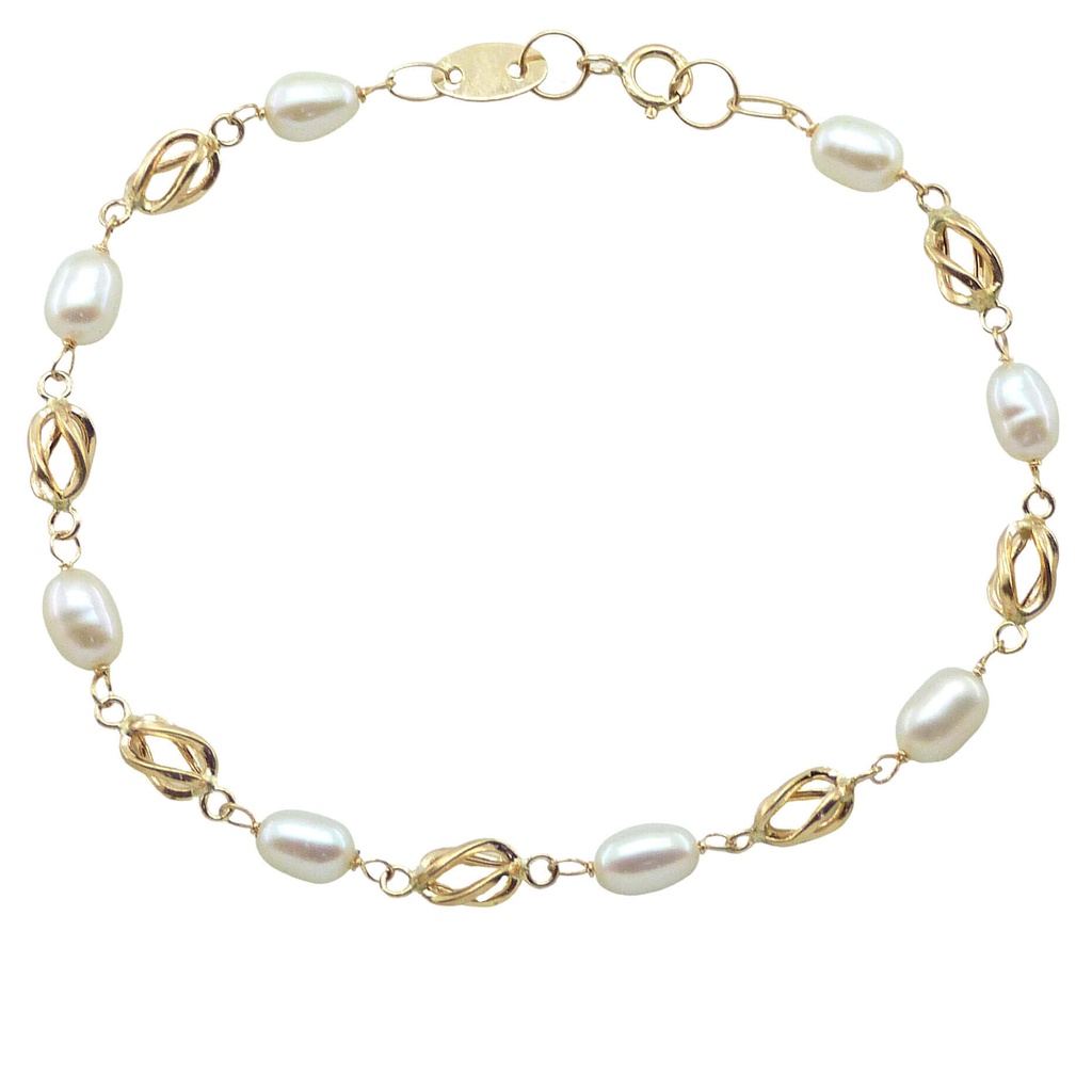 PULSERA COMUNION SIN CHAPA.PERLAS Y JAULAS.19CM. Perla Cultivada