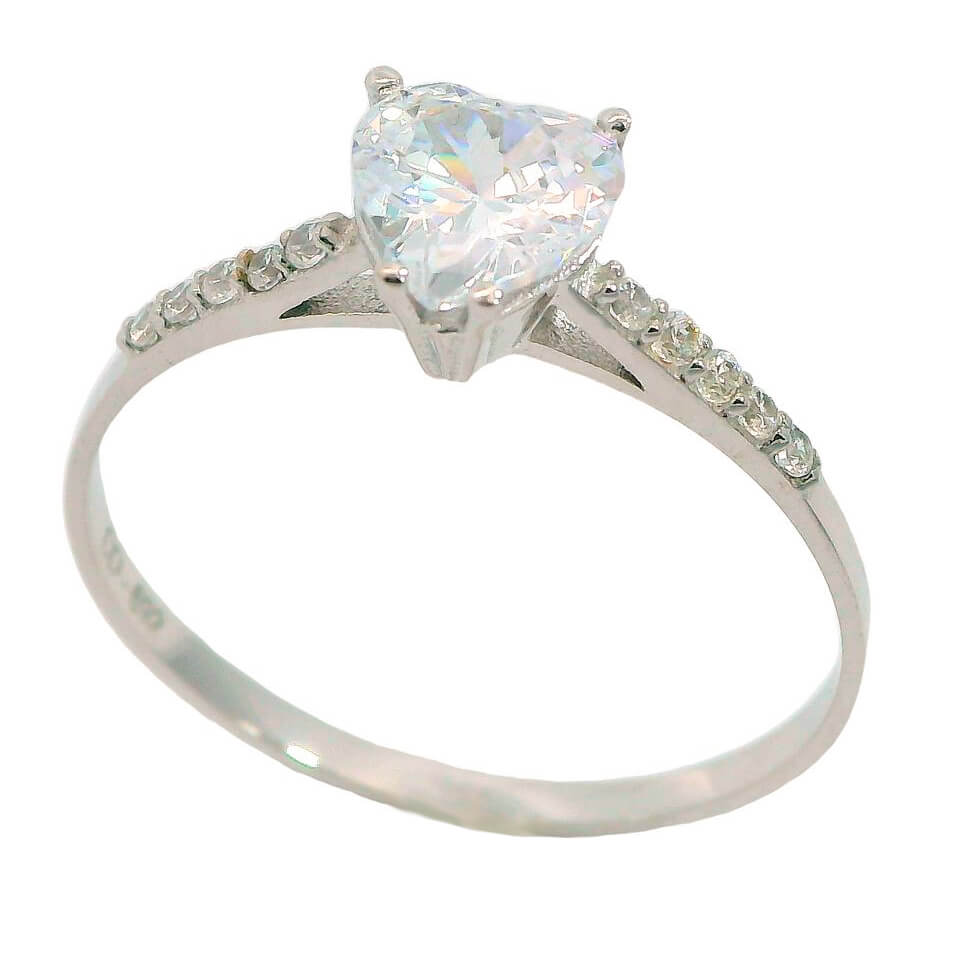 HEART SHAPE CZ SOLITAIRE RING.WHITE GOLD.