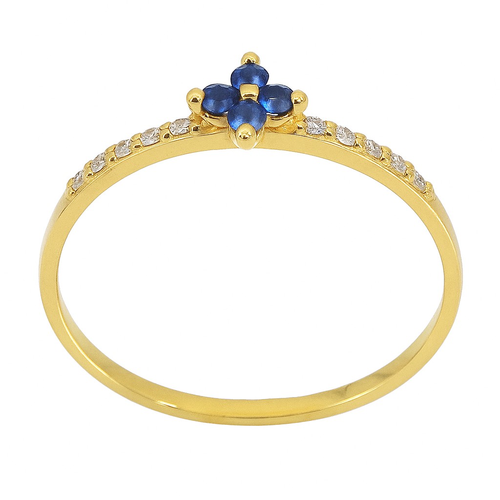 RING WITH 1'5MM ROUND SHAPPIRE AND 1MM 10 DIAMONDS H-SI 0.07 CT TW.